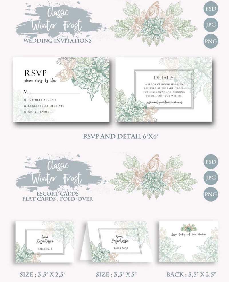 Classic Winter Wedding Invitations Card Templates