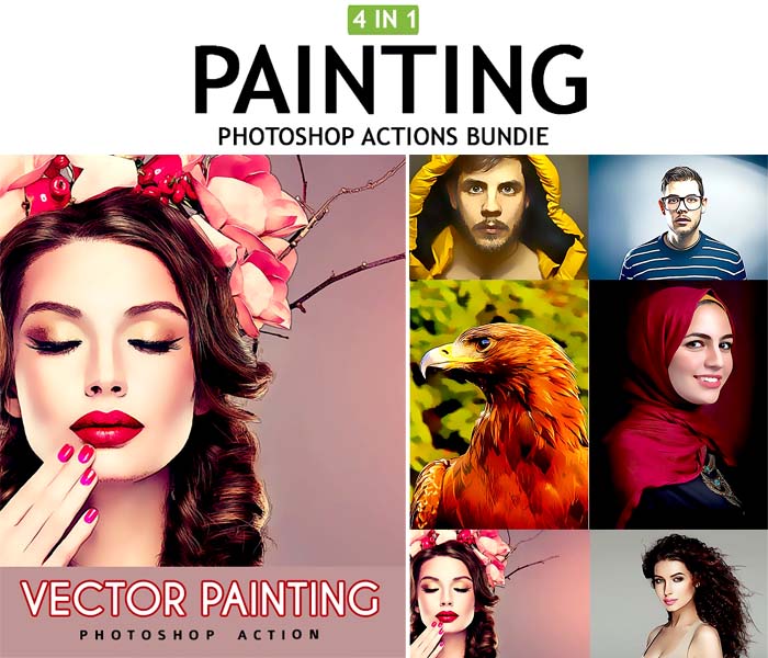 Painting 4 IN 1 Photoshop Actions Bundle