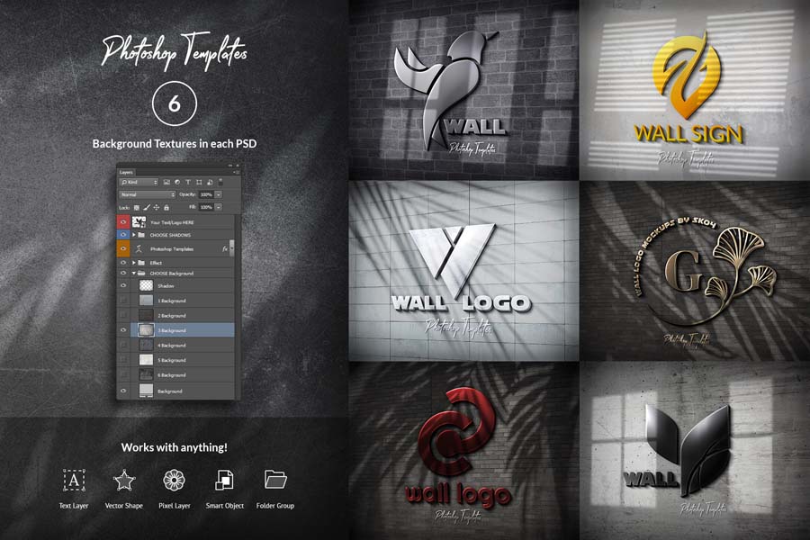 Wall Logo Sign Mockups Photoshop Templates