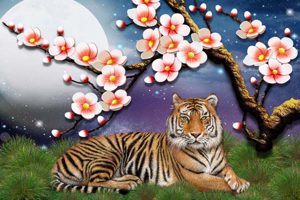 3D Tiger PSD Wall Background