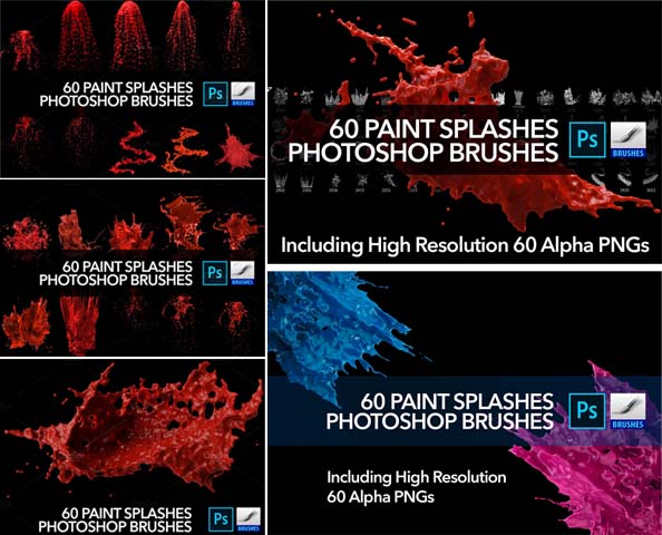 Free Download 60 Paint Splash Brushes for Photoshop