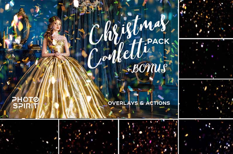 Colorful Christmas Confetti And Glitter Overlays