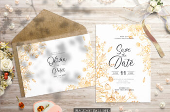 Save the Date Wedding Invitation PSD Card Mockup With Envelope