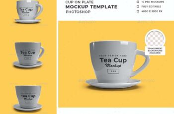 Tea Cup on Plate 3D Mockup Template Pack