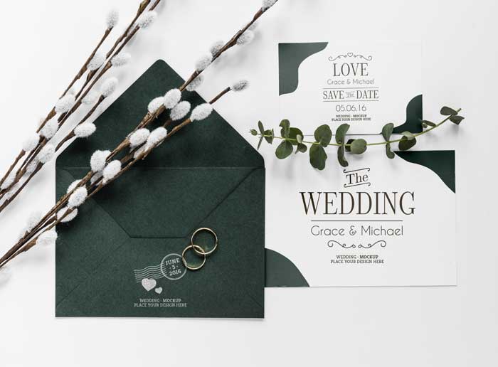 Top View Wedding Cards With Rings Envelope Free Download