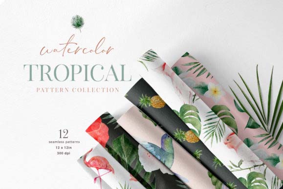 Tropical Watercolor Flower Bird Pattern Pack