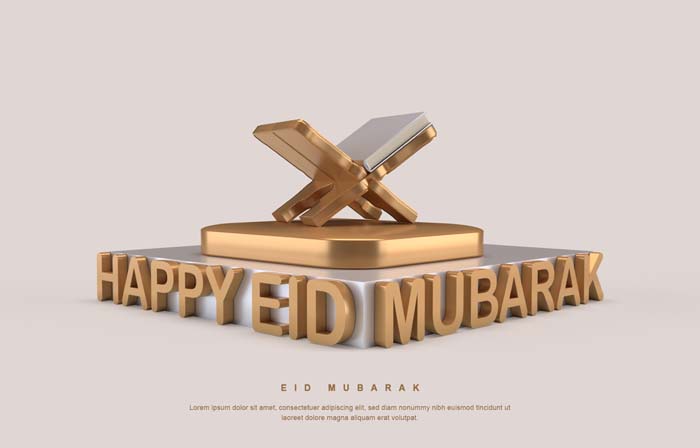 3D Eid Mubarak PSD Banner Rendering