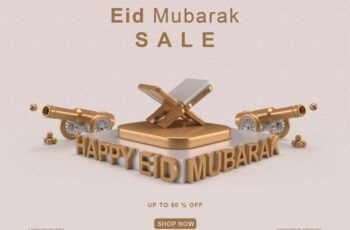 Eid Mubarak 3D Sale PSD Banner