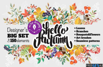 Autumn Vector Elements, Brushes, Patterns Pack