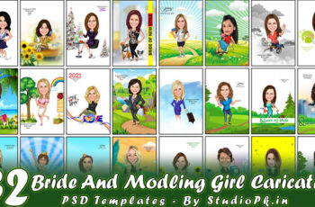 32 Bride And Modeling Girl Caricature PSD Templates
