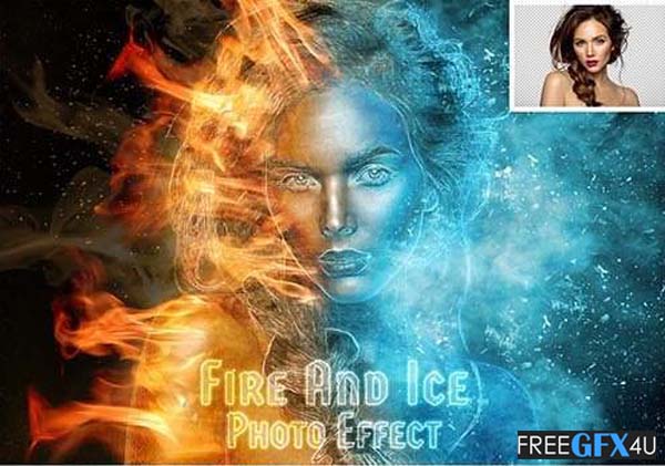 Burning Fire and Frozen Ice Photo Effect Mockup