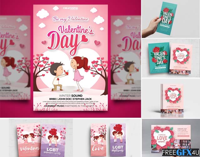 Valentines Day Flyer Poster Vector & PSD Templates