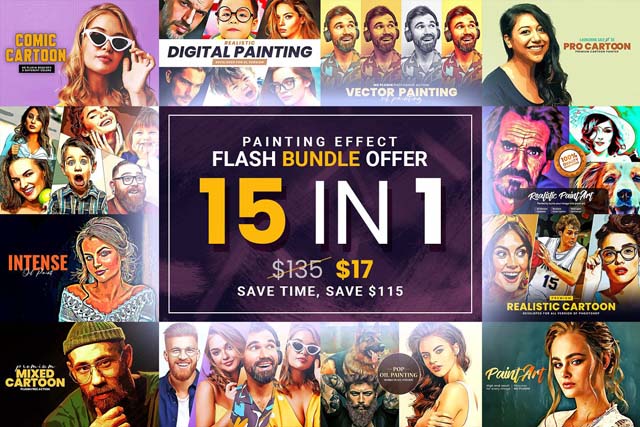 15 in 1 Oil Painting Effect Photoshop Actions Bundle