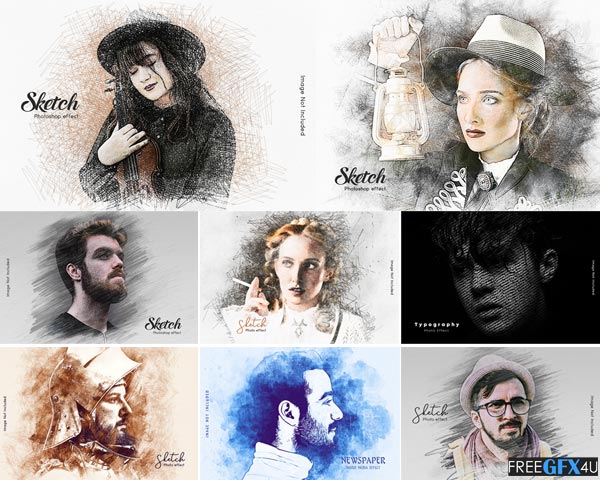 Top 20 Sketch Art Photo Effect PSD Templates Bundle