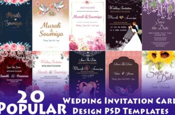 20 Popular Wedding Invitation Card Design PSD Templates