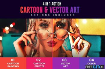4in1 Cartoon & Vector Art Ps Action