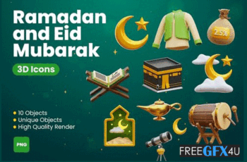 Ramadan And Eid Mubarak 3D Icons