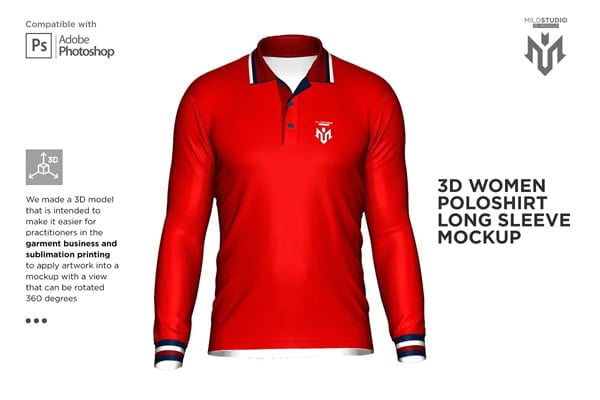 3D Poloshirt Long Sleeve Mockup