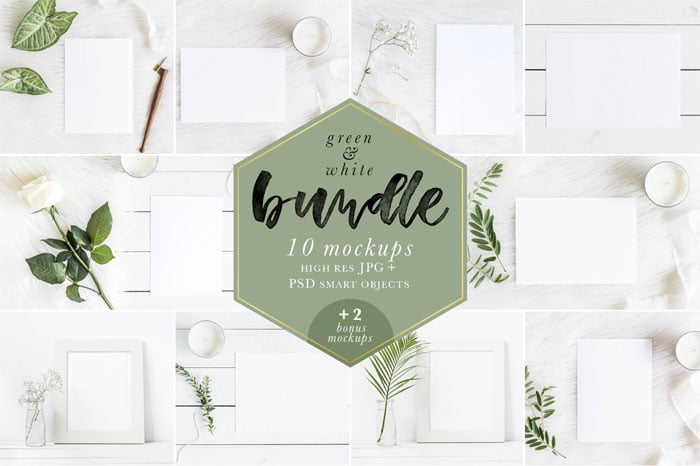 Green & White Mockups Bundle + Bonus