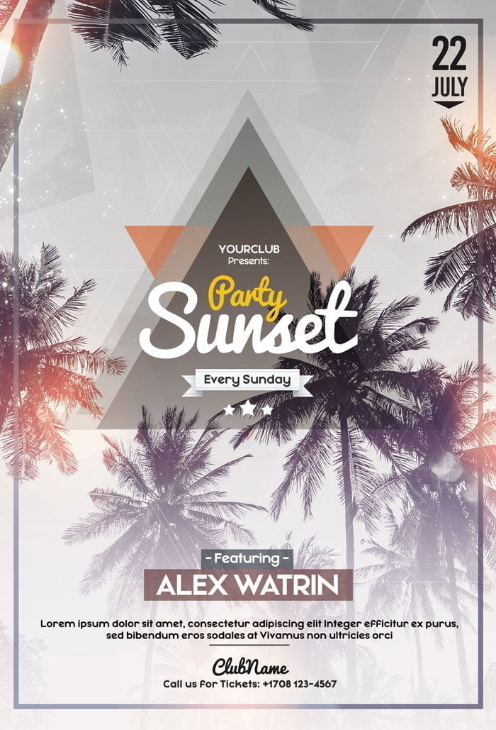 Sunset Party Flyer PSD Template