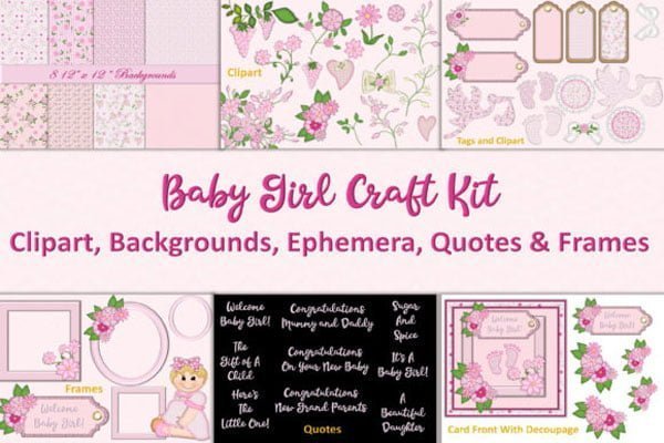 Baby Girl Clipart & Backgrounds Bundle