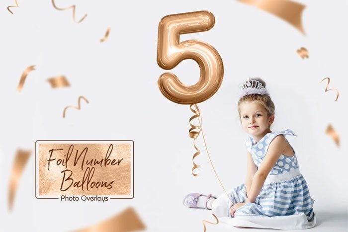 Foil Number Balloons Overlays