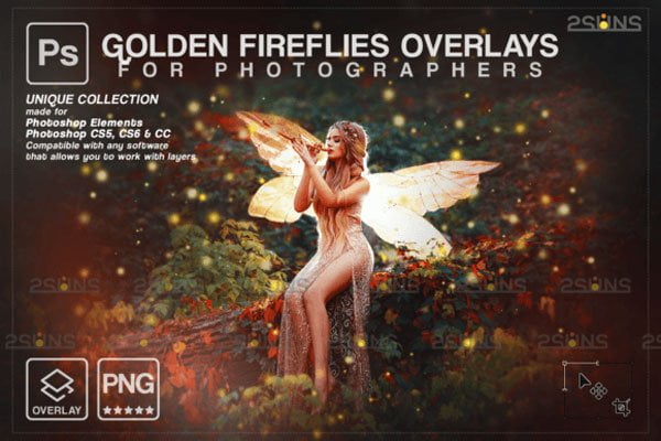 Gold Fireflies Overlays PNG