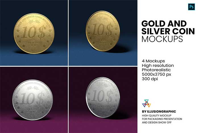 Gold and Silver Coin Mockups