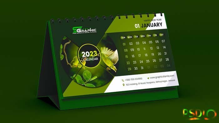 Modern Green Desk Calendar Design 2023