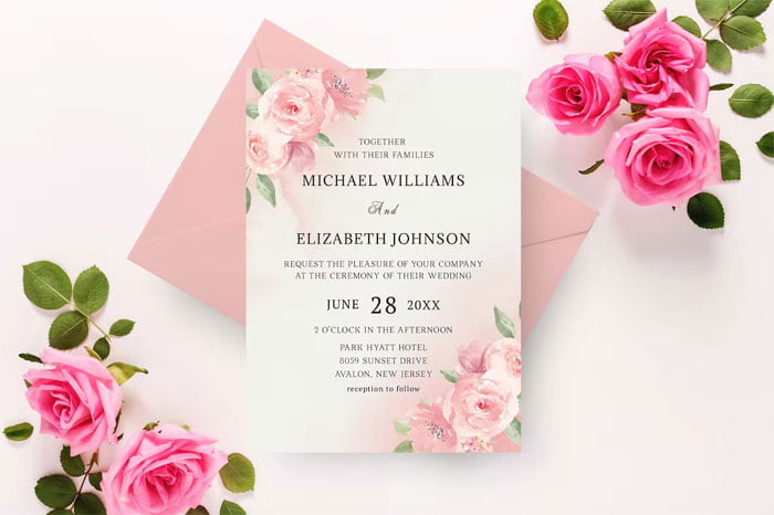 Simple Elegant Wedding With Floral Pattern In Red