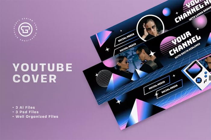Synthwave Gamers YouTube Cover In Blue And Pink