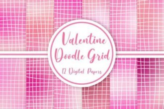 Valentine Doodle Grid Background