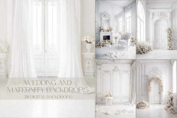 26 Elegant White Room Digital Backdrops