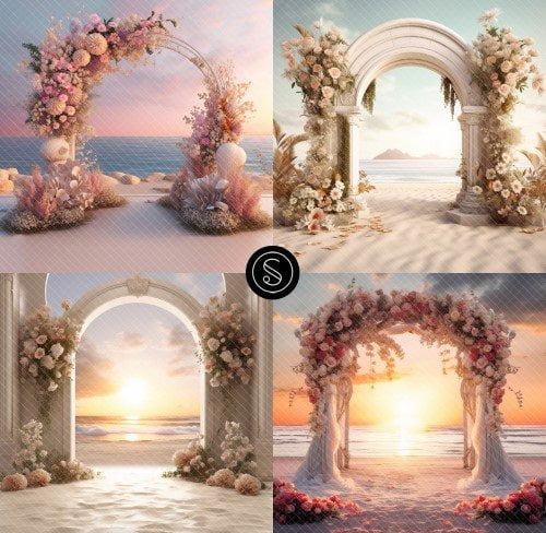 Beach Bohemian Floral Arch Digital Backdrops​