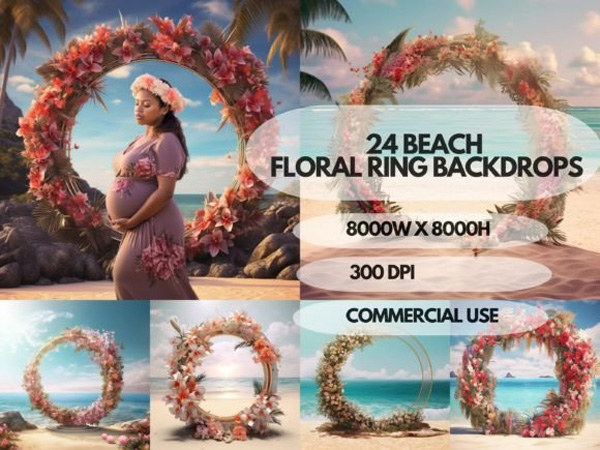 Beach Floral Ring Maternity Backdrop