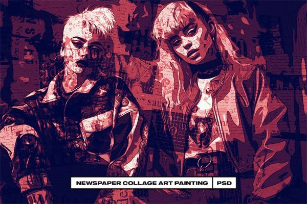 Newspaper Collage Art Painting Photo Effect