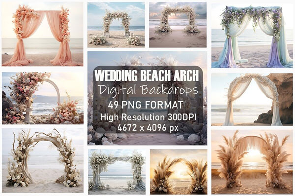 Elegant Wedding Arch on Beach Backdrops Bundle