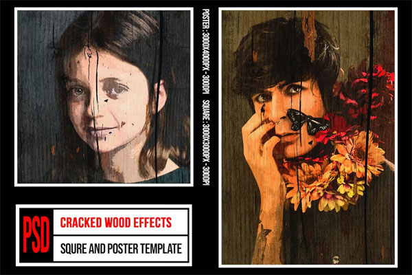 Square and Poster Cracked Wood Effects