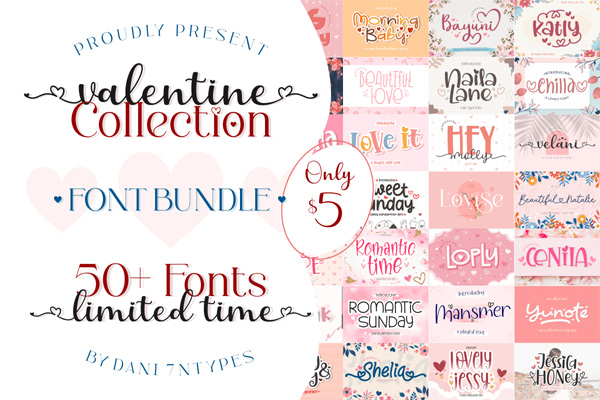 50+ Valentine Collection Font Bundle