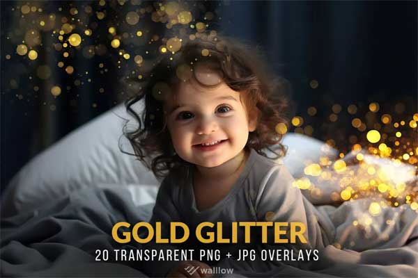 20 Golden Glitter Transparent PNG Overlays