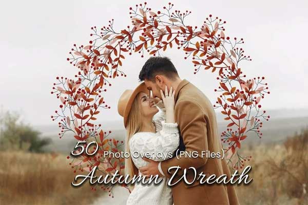 50 Autumn Wreath Overlays Fall High-Res