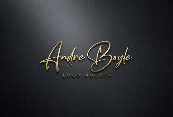 3D Gold Logo Mockup PSD on Black Wall