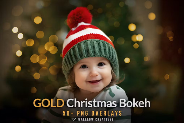 50+ Gold Christmas Bokeh PNG Overlays