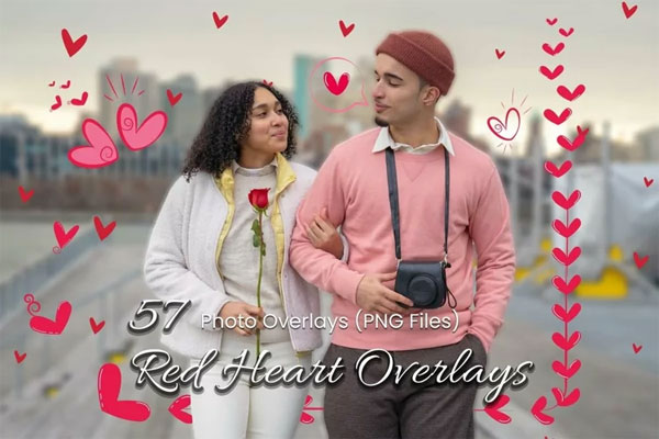 57 Red Heart Photoshop Overlays