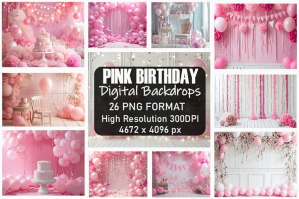 Beautiful Pink Birthday Backdrops