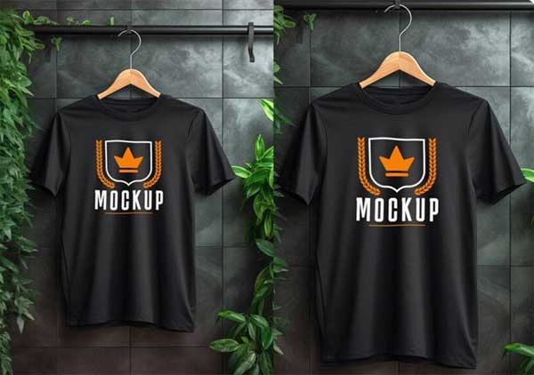 Black Hanging T-Shirt Design PSD Mockup