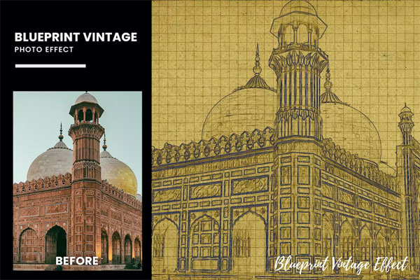 Blueprint Vintage Photo Effect