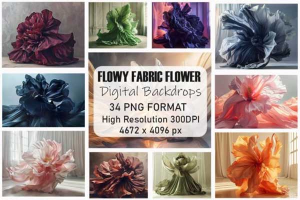 Flowy Fabric Flower Digital Backdrops