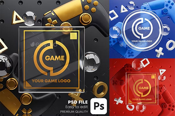 Gaming Glass Logo Mockup Gamepad Pack