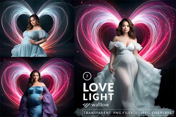 Glowing Hearts Valentine and Maternity PNG Overlays